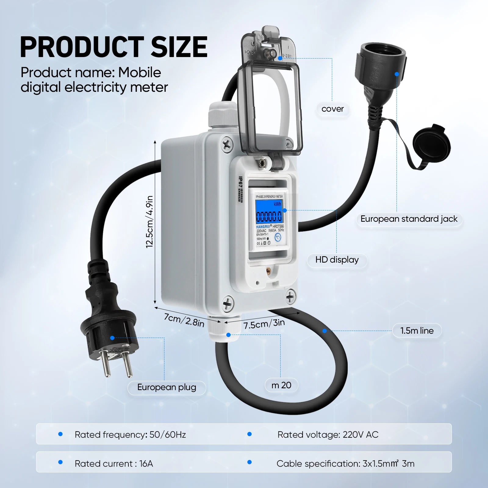 Commercial Meter Modular Mobile Digital Electricity Meter 230 V, 60 A Mobile Meter CEE Outdoor ...
