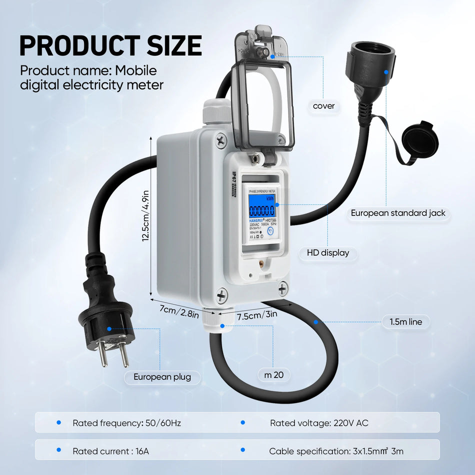 Мобилен цифров електромер 230V 60A на открито IP67 KWh