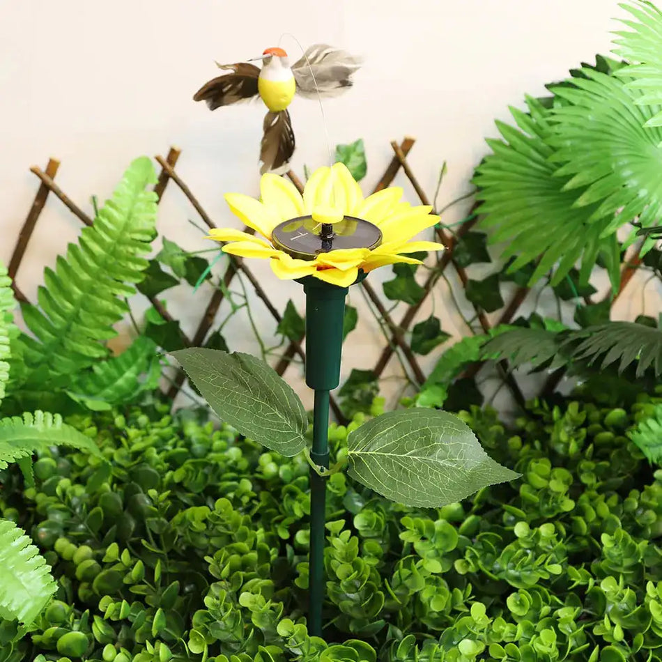 Solar Sunflower Stake Decor Rotating Butterfly Hummingbird