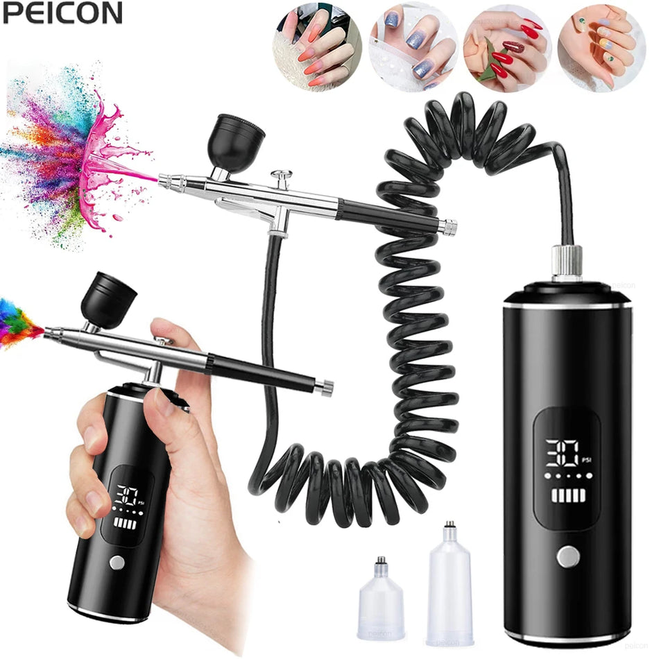 Wiederaufladbares tragbares Airbrush-Nagelset mit eingebautem Kompressor für Nagelkunst