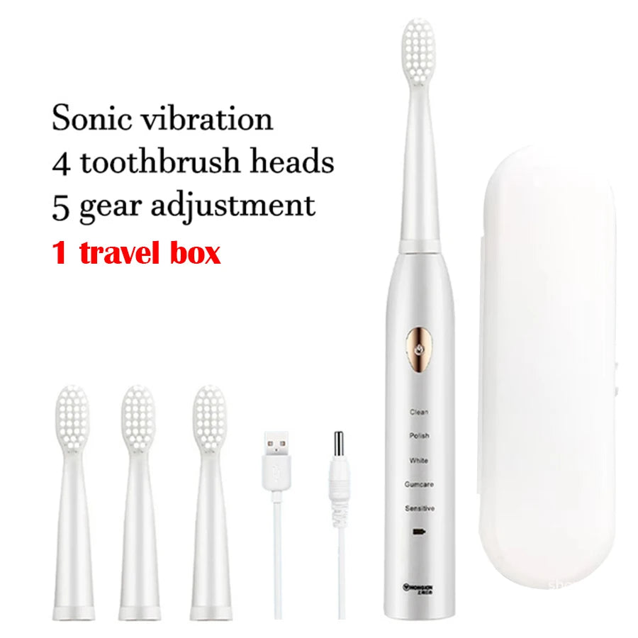 Sonic Electric Toothbrush &ndash; Five Gear Mode and IPX7 Waterproof 4 head 1 box