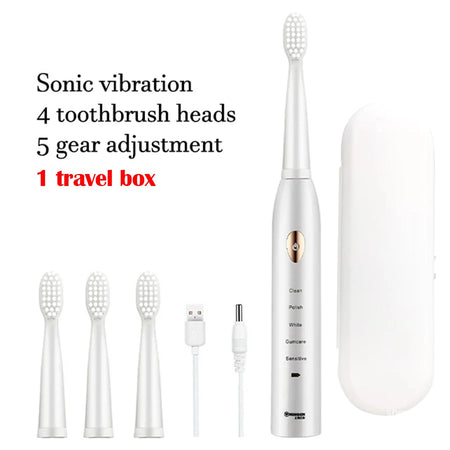 Sonic Electric Toothbrush &ndash; Five Gear Mode and IPX7 Waterproof 4 head 1 box