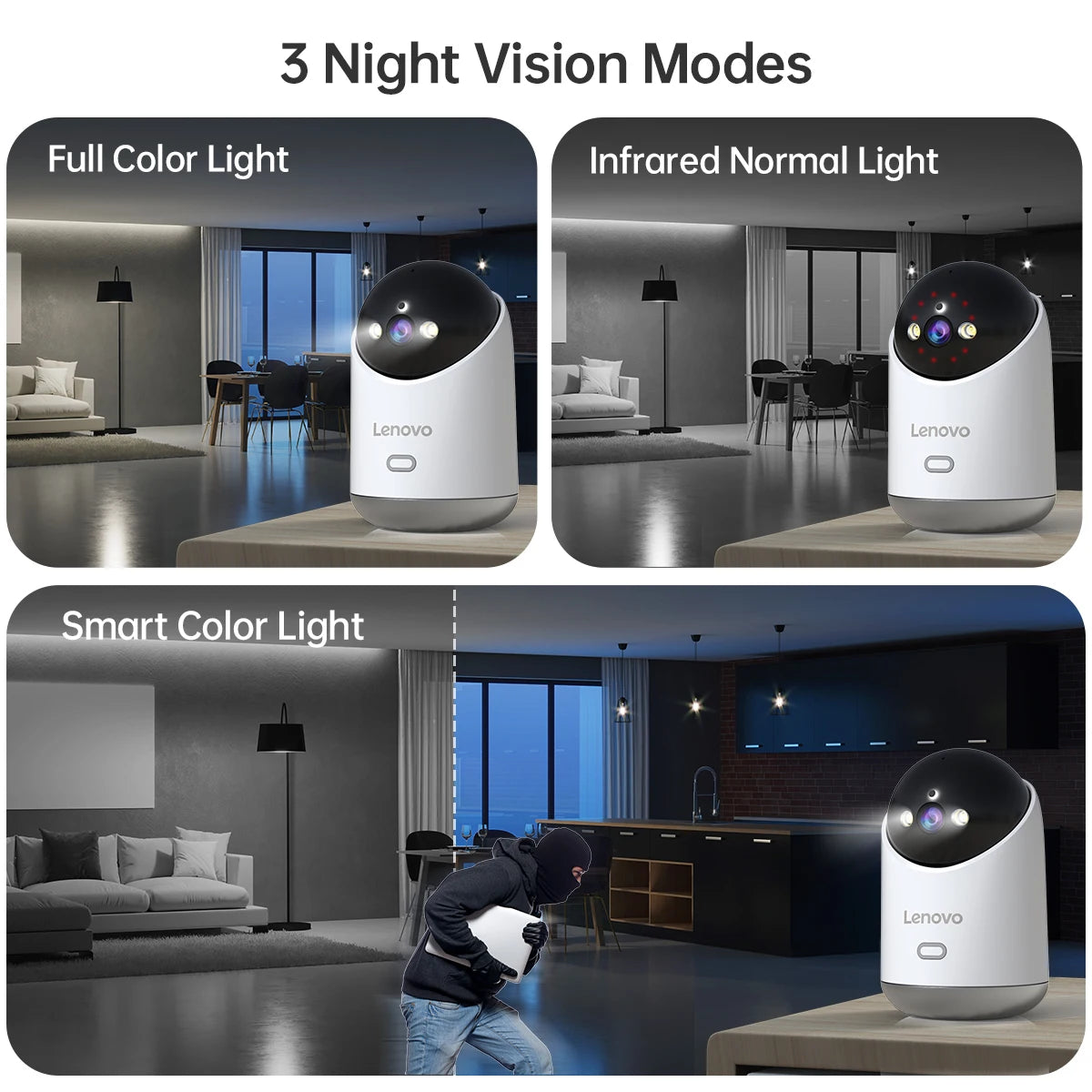 Lenovo 5MP WiFi Camera with Full Color Night Vision and Auto Tracking