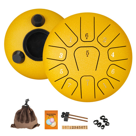 Miwayer 6 Inch Steel Tongue Drum Pro Kit &ndash; Crystal Tone Yellow 6 Inchs