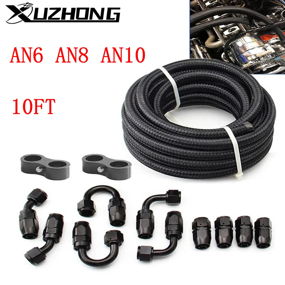 Kit de raccords de tuyau de carburant AN6 AN8 AN10, ligne d'huile tressée de 3m avec pinces