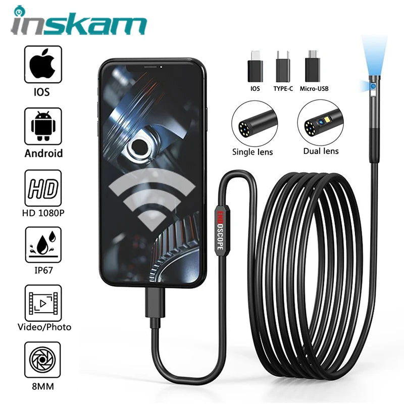 INSKAM Endoscope Inspection Camera &ndash; 3 in 1 Versatile Connectivity