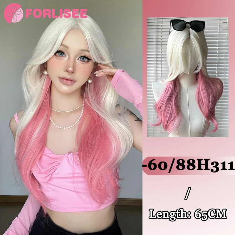 Forlisee Matte Wine Red Long Straight Wig with Bangs