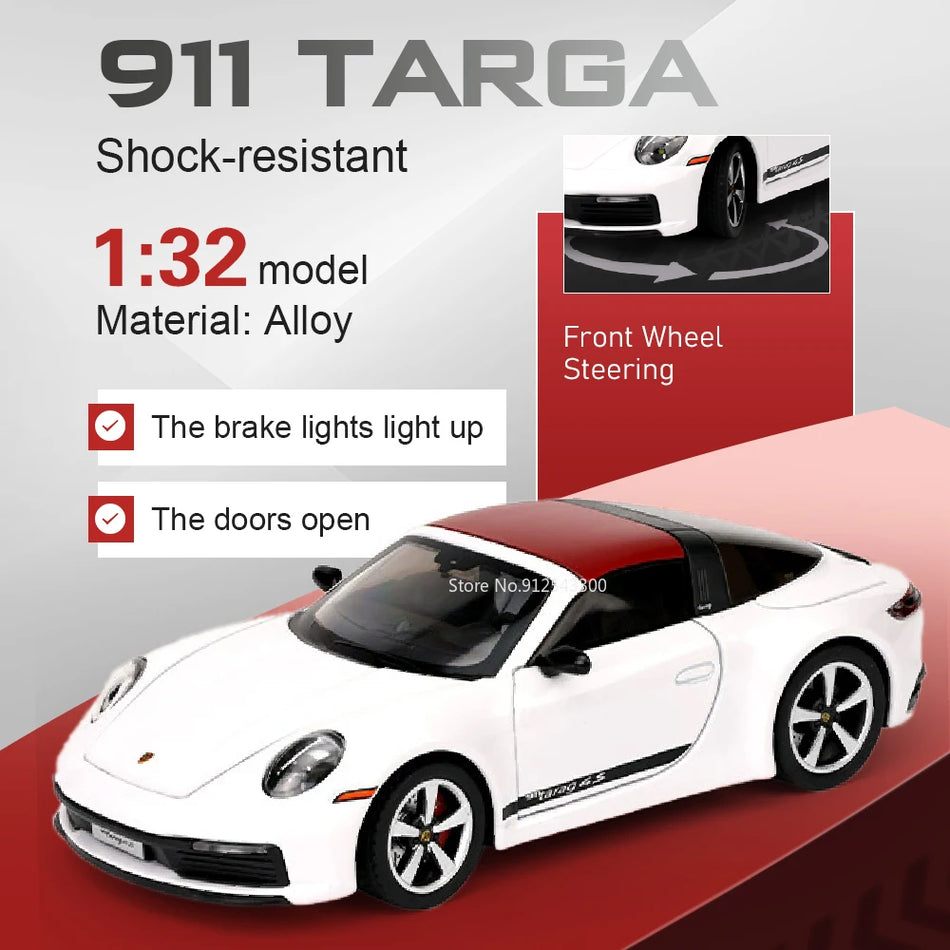 1:32 Mașină de jucărie din metal turnat cu caroserie din aliaj, 911 Targa GT3RS cu uși deschise