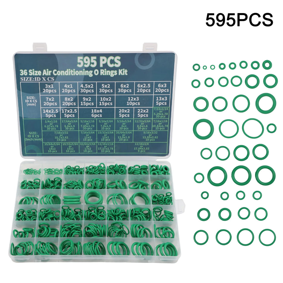 595Pcs Car Air Conditioner ORing Kit, 36 Sizes, OilResistant Sealing Set