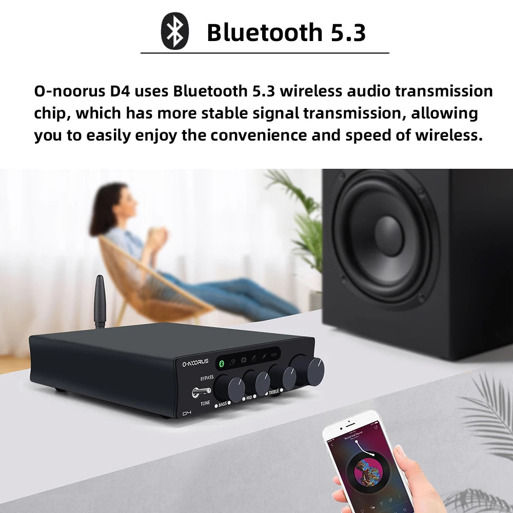 O-NOORUS D4 2.1 Channel Amplifier with HDMI ARC, Bluetooth 5.3 and Multi-Input Support