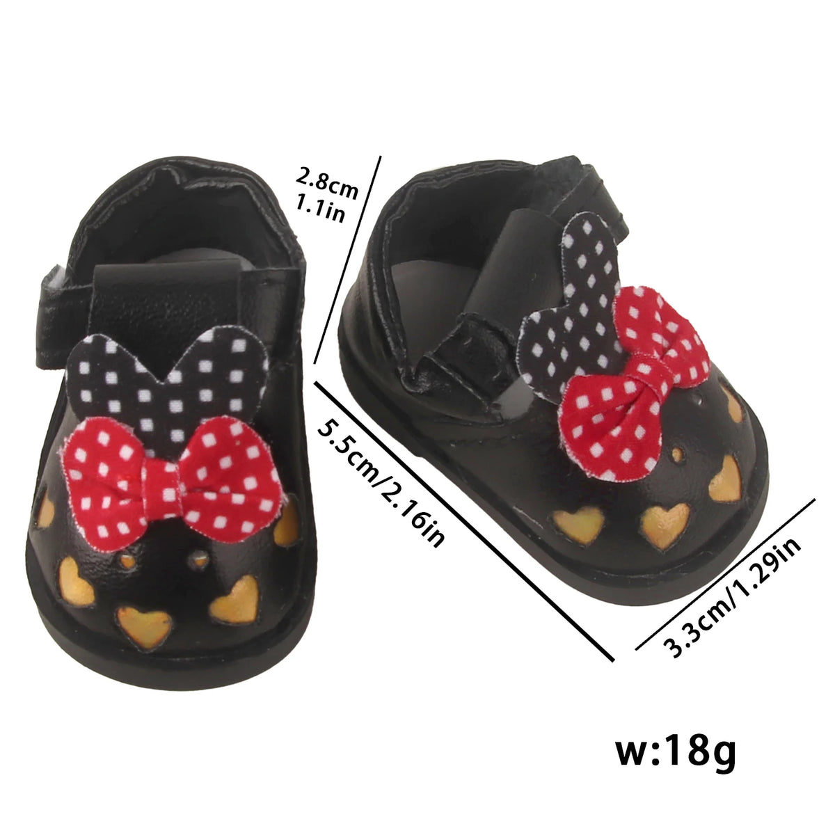 Charming 5.5CM PU Leather Mini Doll Shoes with Heart Bow for 14-Inch Dolls