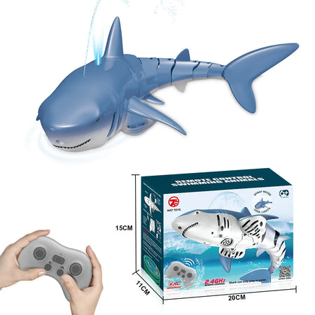 Remote Control Whale Shark Boat for Kids Age 8-12 Blue spray shark