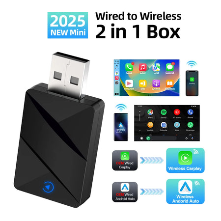 2 In 1 Wireless CarPlay Dongle &ndash; Wireless Android Auto BLACK