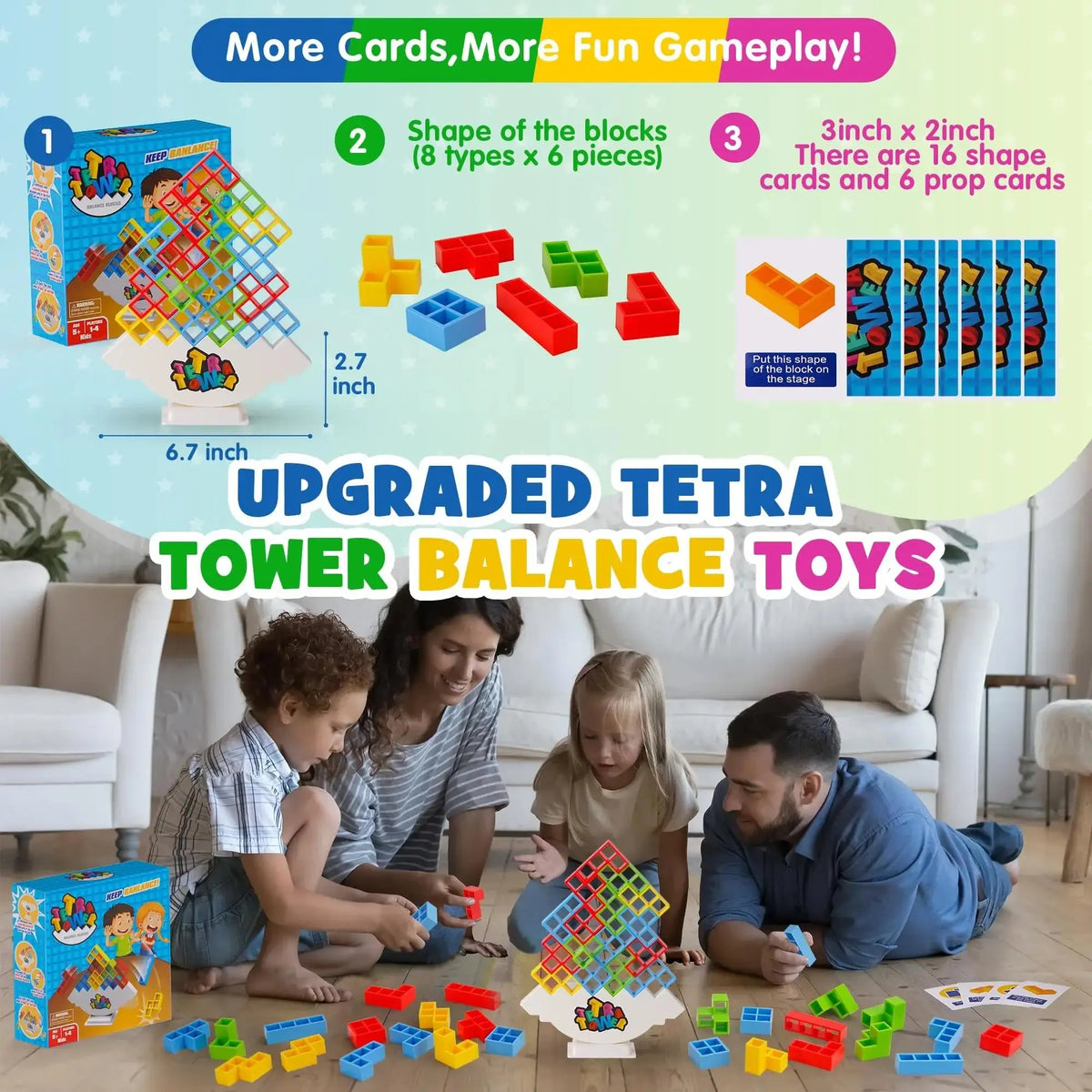 64PCS Tetra Tower Balance Blocks &ndash; Family Game Night