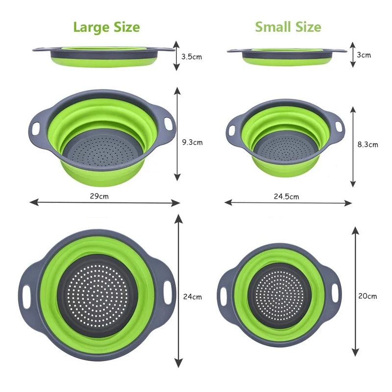 2PCS Silicone Folding Colander Kitchen Strainer - Foldable &amp; Eco-Friendly