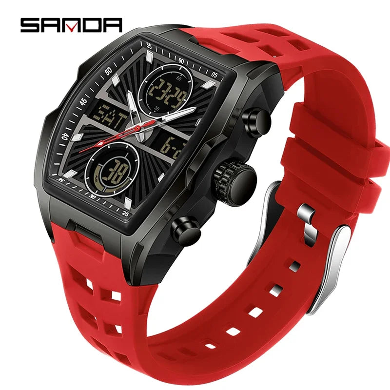 Sanda Men Watch &ndash; Double Display Chronograph Waterproof 6299 black red