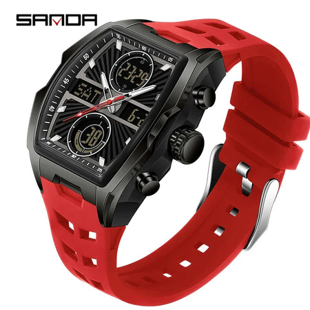 Sanda Men Watch &ndash; Double Display Chronograph Waterproof 6299 black red