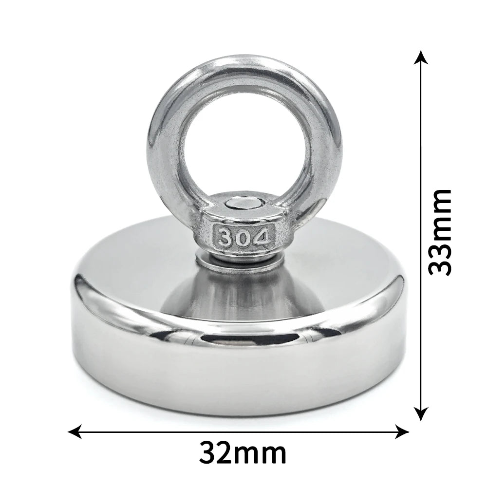 Super Strong Neodymium Fishing Hook N52 D16-D42mm Heavy Duty Rare Earth with Countersunk Hole Eyebolt Salvage Magnetic KND32 Pull Max 32kg