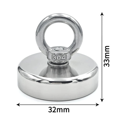 Super Strong Neodymium Fishing Hook N52 D16-D42mm Heavy Duty Rare Earth with Countersunk Hole Eyebolt Salvage Magnetic KND32 Pull Max 32kg