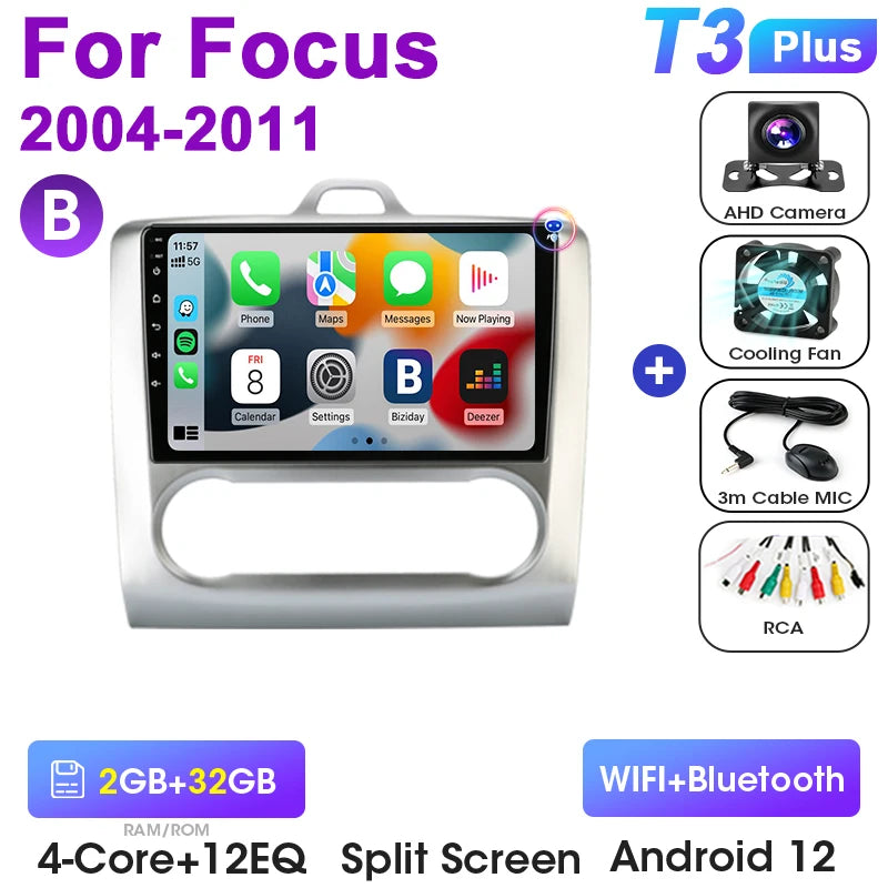 2 Din Android 12 Car Radio For Ford Focus 2 3 Mk2 Mk3 2004-2011 &ndash; Multimedia GPS With 4G Carplay T3plus-Camera-B