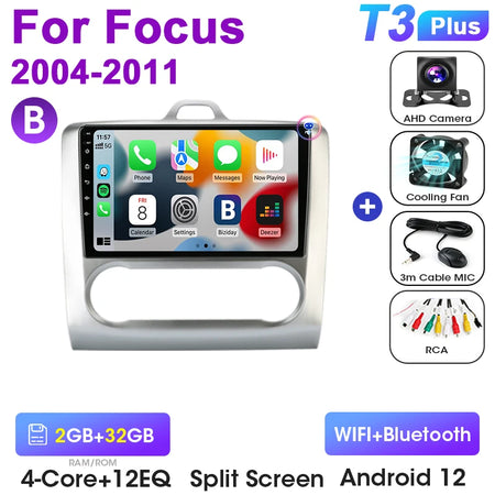 2 Din Android 12 Car Radio For Ford Focus 2 3 Mk2 Mk3 2004-2011 &ndash; Multimedia GPS With 4G Carplay T3plus-Camera-B