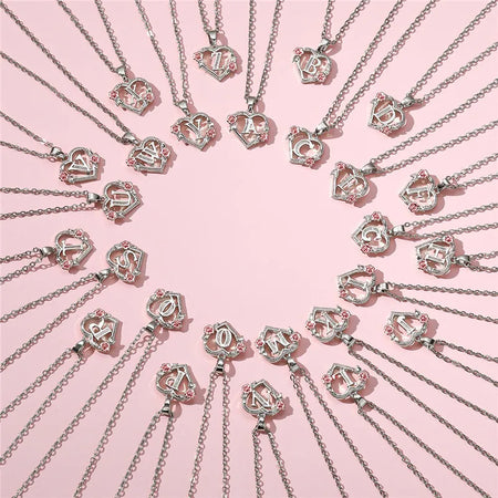 Charming Silver A-Z Letter Flower Pendant Necklace for Women