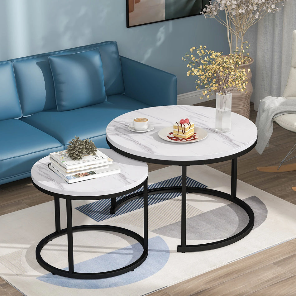 Juego de 2 mesas de café redondas apilables para sala de estar