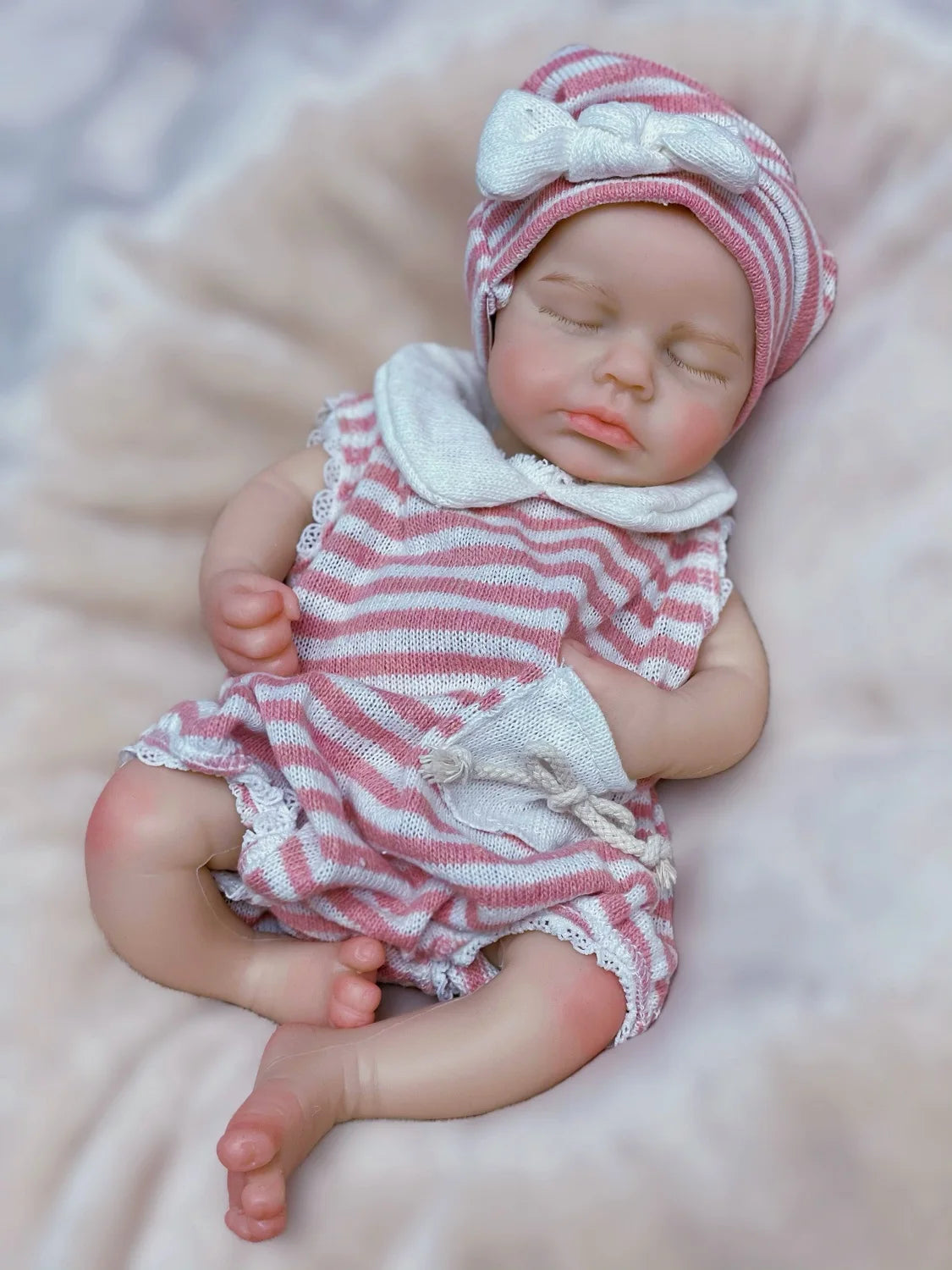 Solid Silicone LouLou Bebe Reborn Doll With Open Mouth &amp; Feeding Bottle Painted Bald-Girl