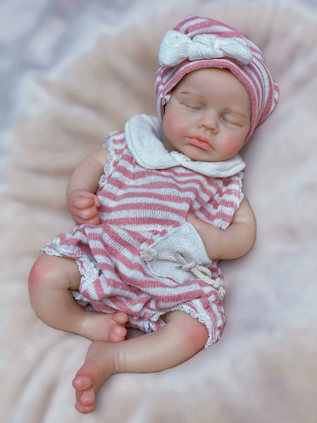 Solid Silicone LouLou Bebe Reborn Doll With Open Mouth &amp; Feeding Bottle Painted Bald-Girl