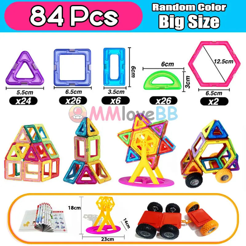 Large Magnetic Building Blocks Set for Kids - Educational STEM Toys for Boys and Girls Aged 4-12 big size 84pcs