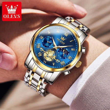 OLEVS Classic Roman Dial Quartz Watch with Luminous Chronograph and Waterproof Design