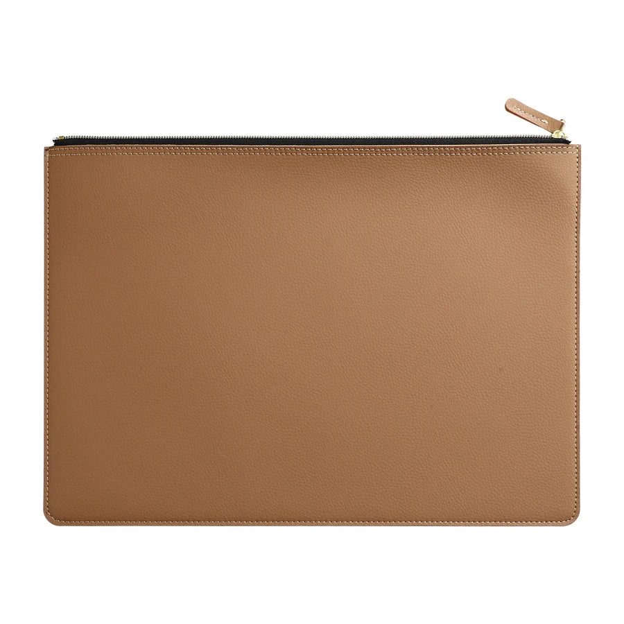 Premium Leather A4 Document Organizer &amp; Business Portfolio with Zipper khaki