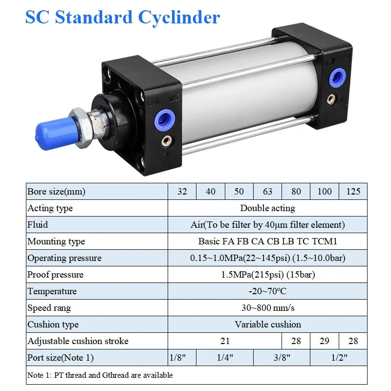 SC Bore 63mm Stroke 25-1000mm Pneumatic Cylinder &ndash; Durable