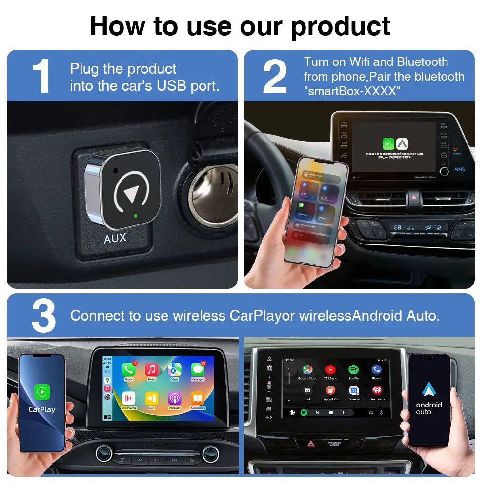 CarPlay Adapter Wireless Android Car Dongle - 2in1 Plus