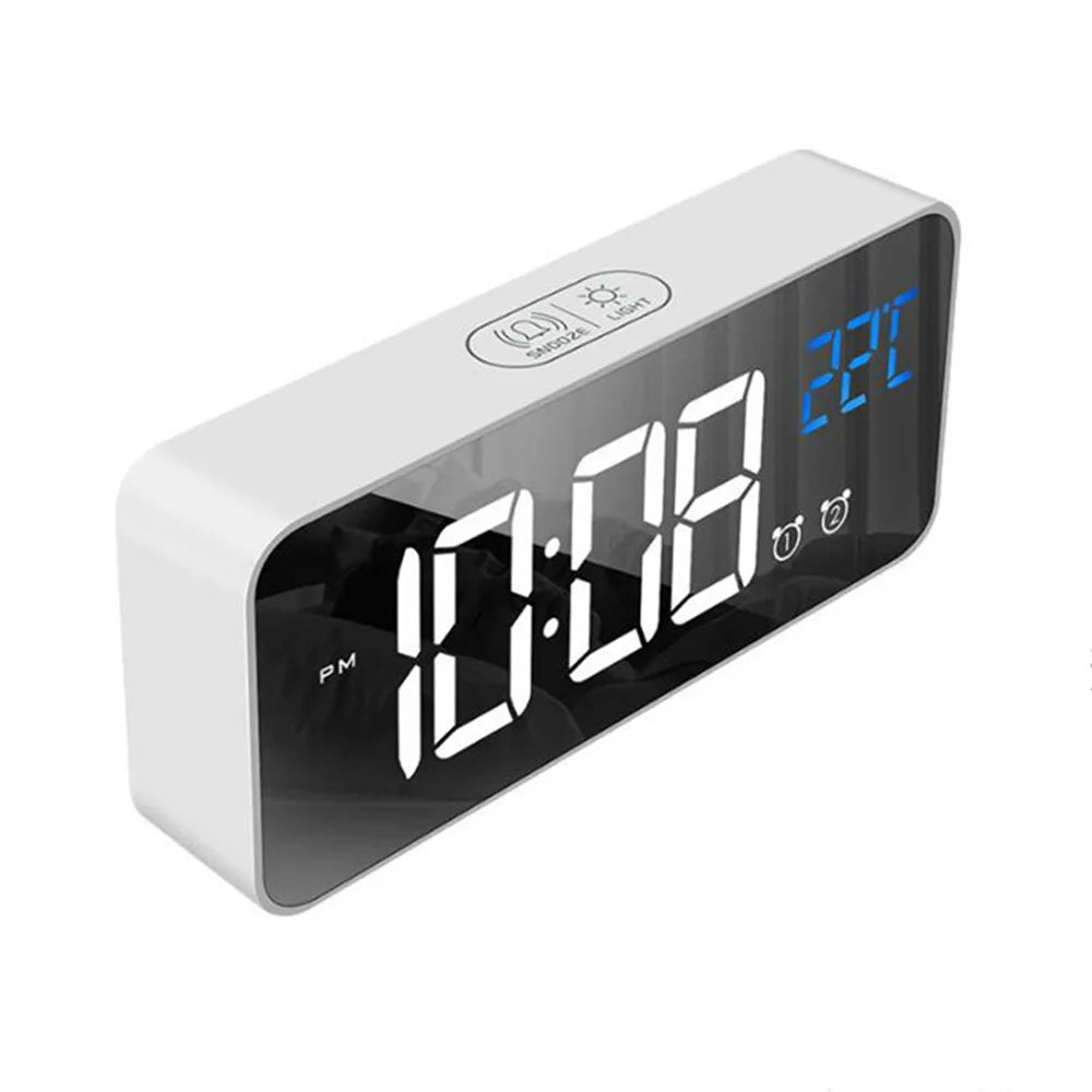 Voice Control Digital Alarm Clock with TEMP, Dual Alarms, Snooze &amp; Night Mode WHITE