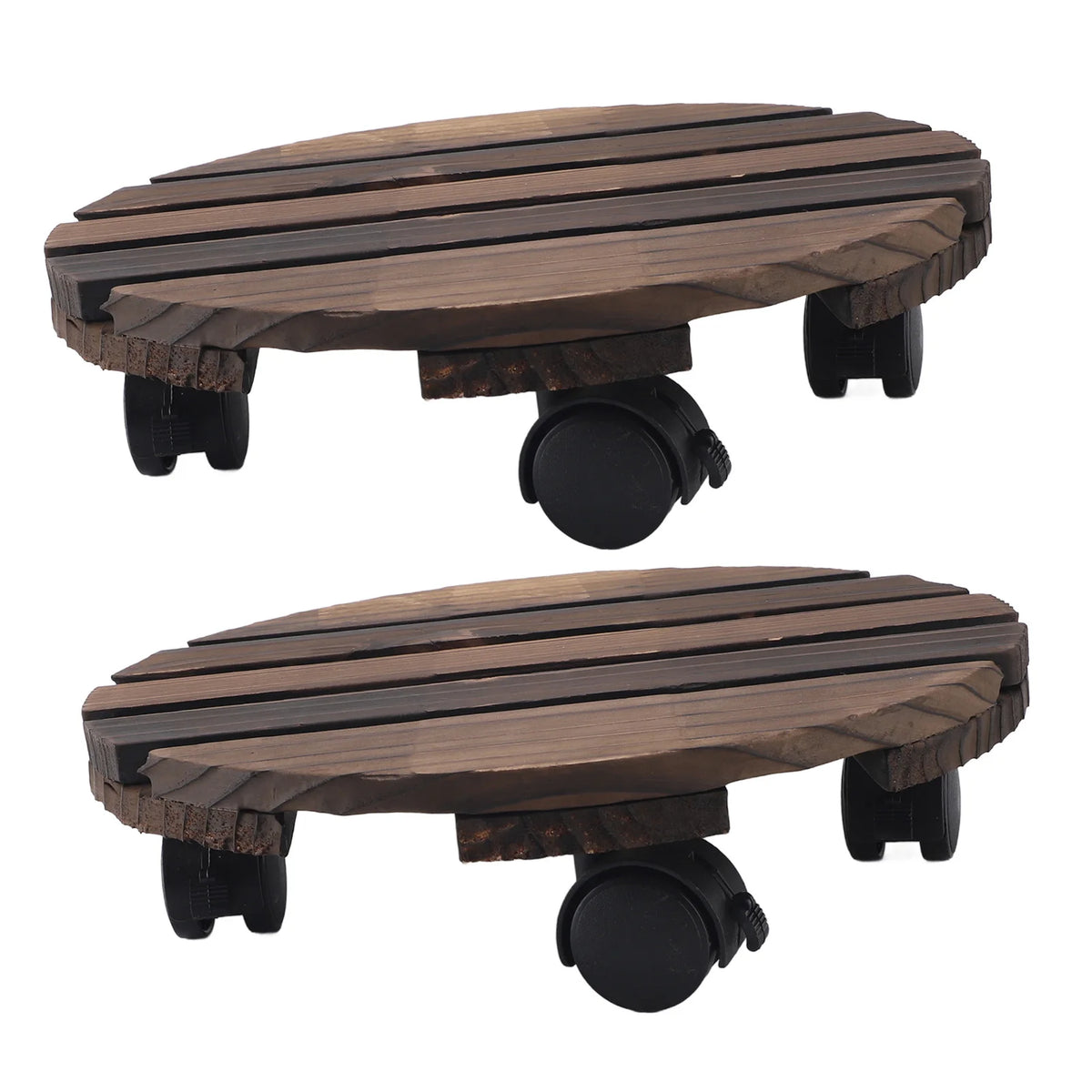 2PCS 11.8in Wooden Plant Stand With Wheels - 360 Rotation