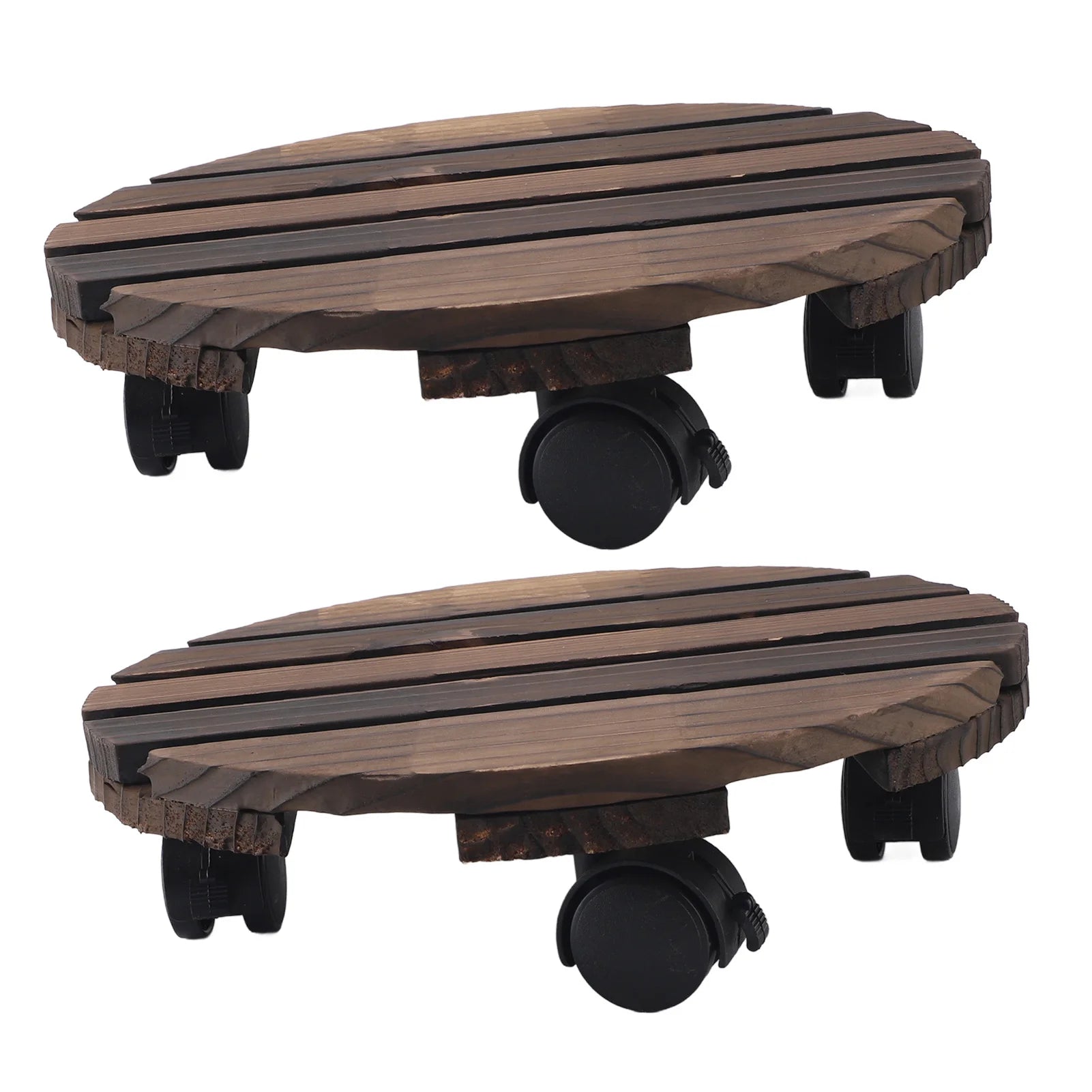 2PCS 11.8in Wooden Plant Stand With Wheels - 360 Rotation