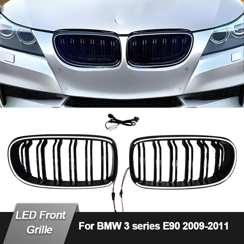 Griglia Anteriore a Reni BMW Serie 3 E90 E91 con LED Nero Lucido in ABS