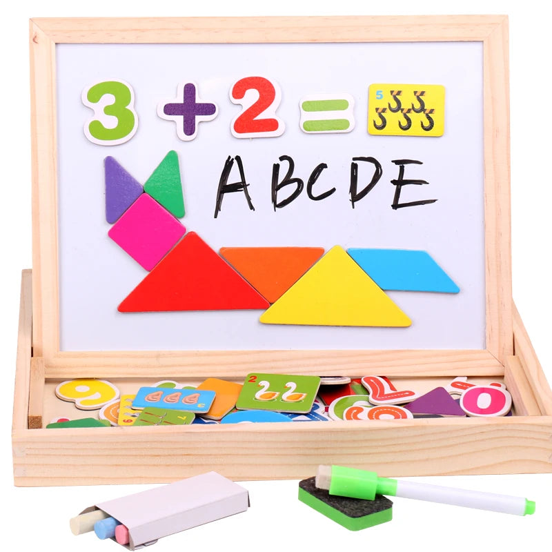 Kids Wooden Animal Puzzle &amp; Magnetic Drawing Board &ndash; Educational Toy for Creative Learning NB235C3