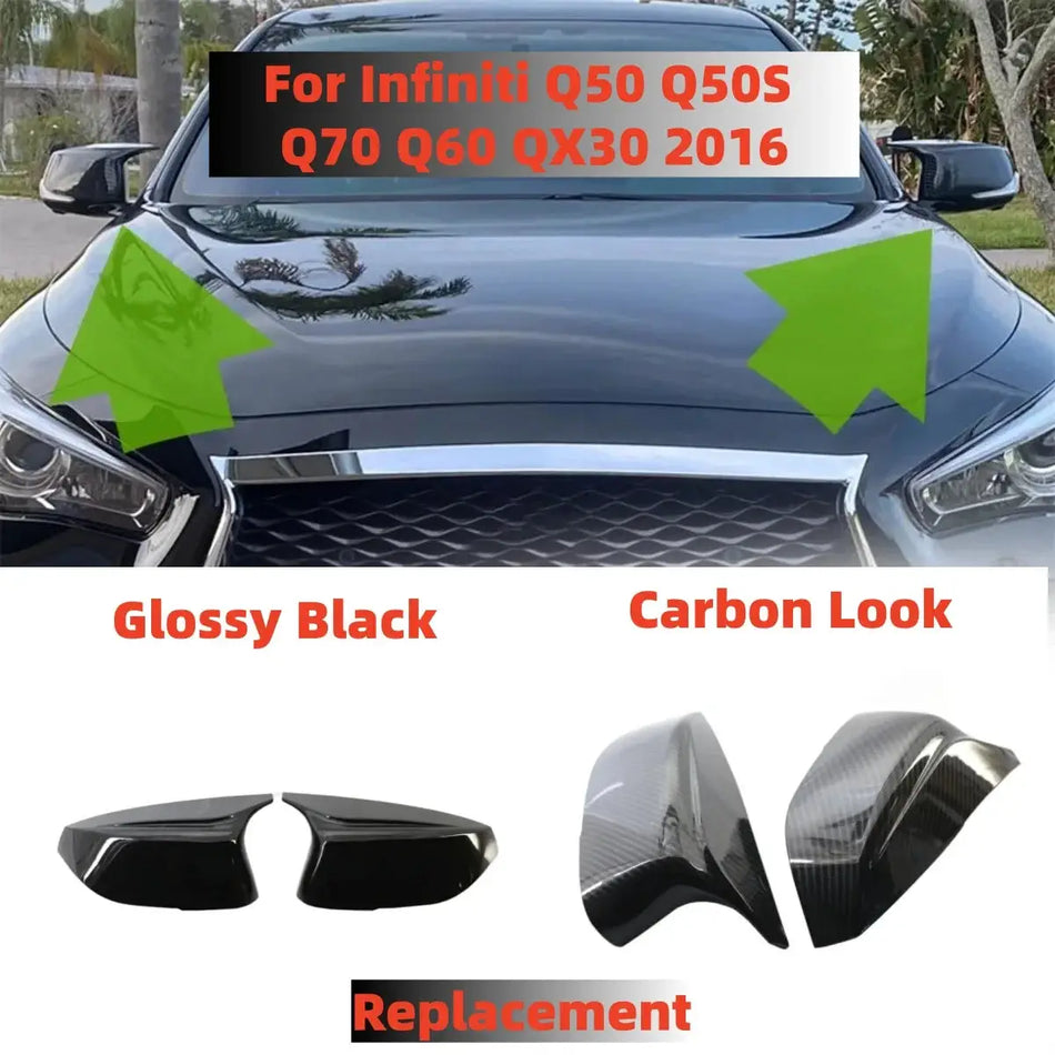 Side View Mirror Covers Glossy Black ABS For Infiniti Q50 Q50S Q70 Q60 QX30 by InterCyprus Trading Ltd