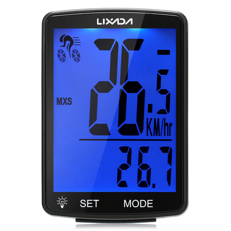 LIXADA Wireless Bike Computer LCD Screen &ndash; IPX6 Waterproof Black Blue Backlight