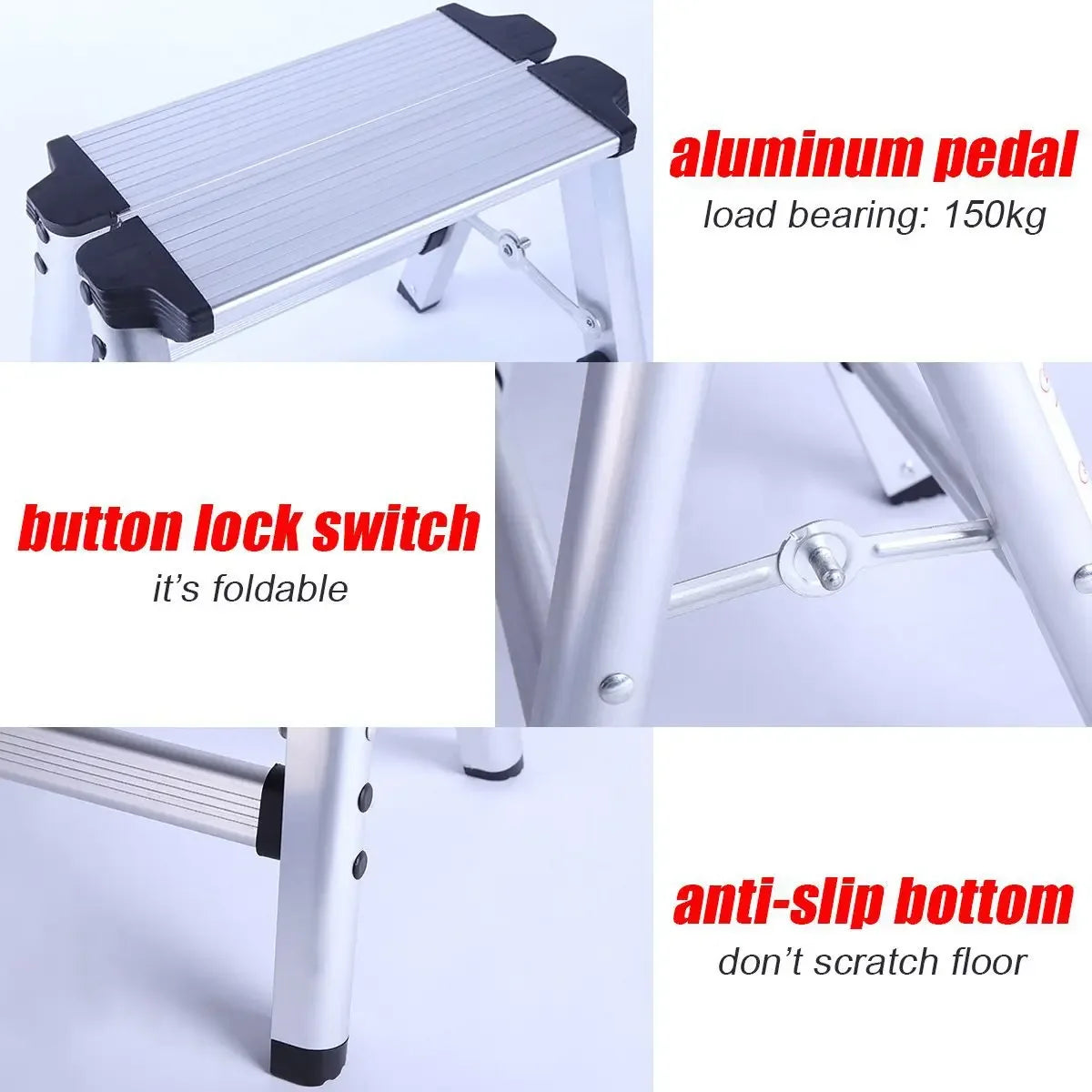 Aluminium Platform 2-Step Folding Ladder - Anti Slip Safety
