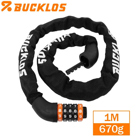 BUCKLOS Bicycle Chain Lock Zinc Alloy Bicycle Locks 0.65M 1M 1.2M 1.5M Universal Bike Password Locks for Scooter Electric E-Bike by InterCyprus Trading Ltd