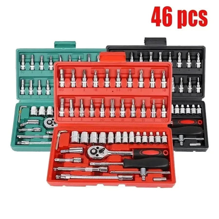 46/53 Piece Car Repair Tool Kit - Socket, Ratchet, Torque Wrench Combo