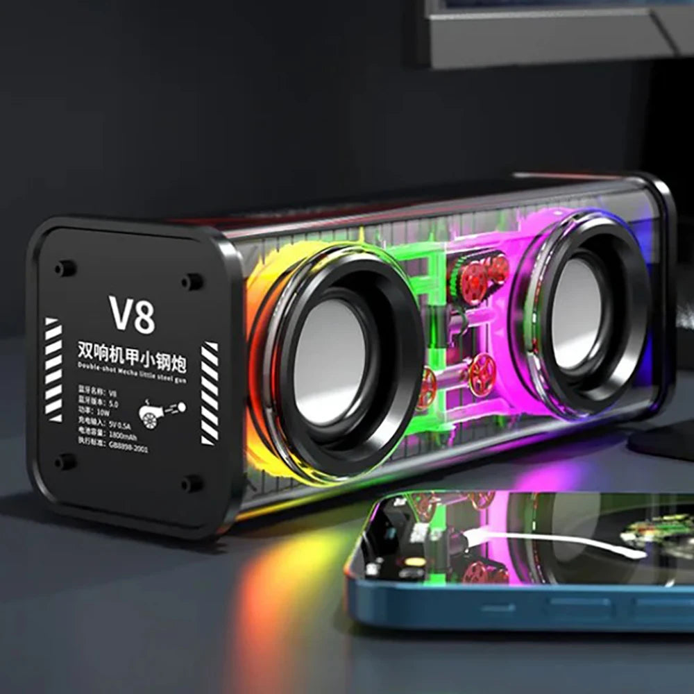 Bluetooth 5.0 Dual Speakers 1800mAh Mini &ndash; RGB Lights V8 Black / Speaker