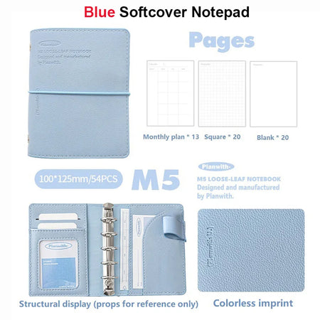Planwith M5 Binder Notebook Set with Versatile Gel Pens and Flipchart Notepad Blue Notebook