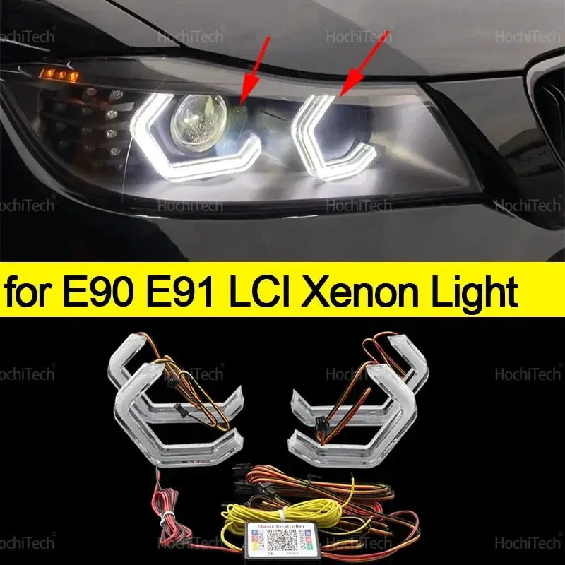 For BMW 3 Series E90 E91 2005-2012 M4 style LED Angel Eyes Kit Ring flashing RGB APP control Headlight Lamps with turn signal by InterCyprus Trading Ltd
