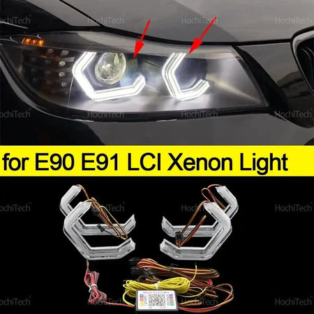 For BMW 3 Series E90 E91 2005-2012 M4 style LED Angel Eyes Kit Ring flashing RGB APP control Headlight Lamps with turn signal by InterCyprus Trading Ltd