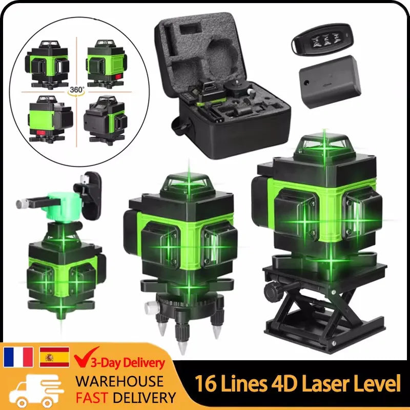 16 Linien 4D Laser Niveau – Grüner Strahl Selbstnivellierend 360