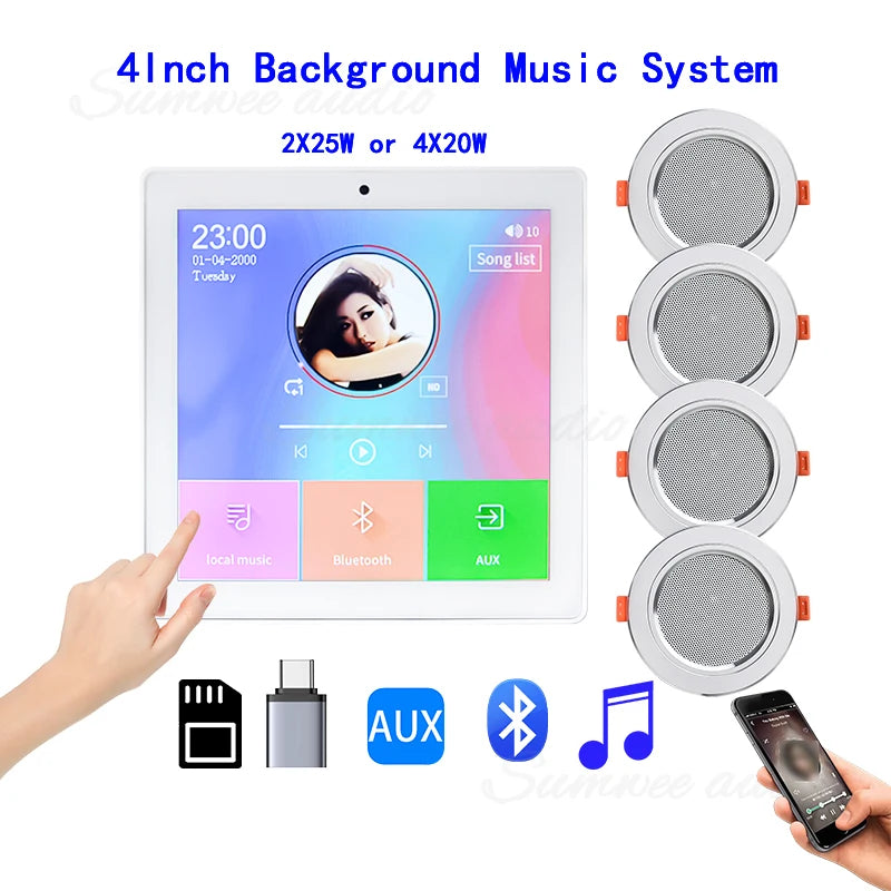 Mini-Touchscreen 4x20W Stereo-PA-System mit Bluetooth-Wandlautsprecher-Verstärker